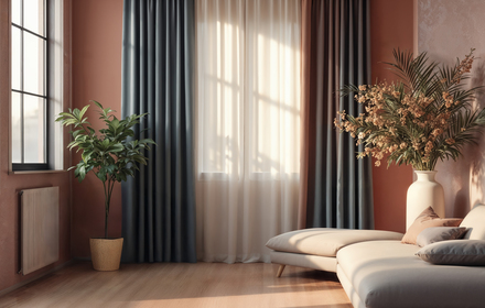 stylish living room with natural light curtains minimalist design - Nest Home Furniture